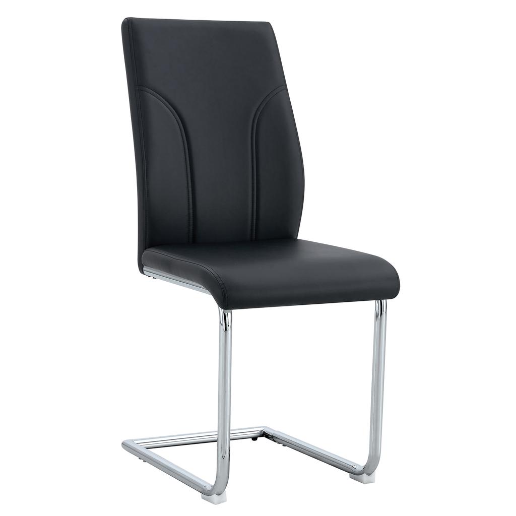 Dining Chairs, Black PU Material, Set of 2. Chair Legs, Silver Metal. Offices, Restaurants, Kitchens, Conference Rooms and Other Environments.