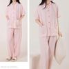 Yes Family Double Gauze Pajama Short Check Size M Women's Set, 100% Cotton, Sleeves, Pattern, Pink,