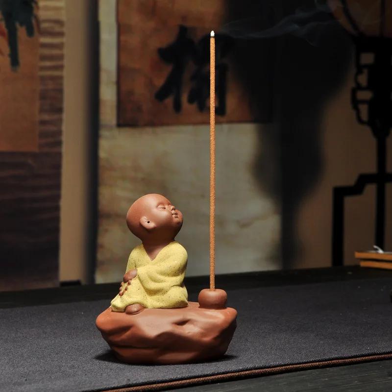 Chinese-Style Purple Little Monk Ornaments Handmade Ceramic Little Shami Doll Creative Desk Small Decorations Home Decor Tea Pet