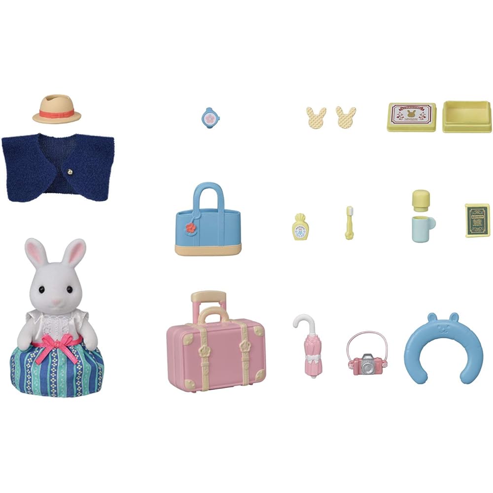 Sylvanian Families DF-19 Travel Set with White Rabbit Mother, Dollhouse Furniture, 3 Years and Up Toy