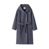 Winter Wool Cashmere Hooded Bathrobe: Long, Cozy, Belted Outerwear Coat Without Buttons