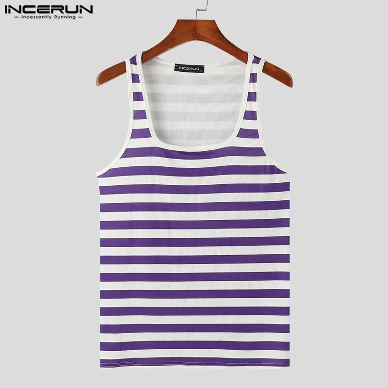 INCERUN Men Sleeveless Striped Vest Casual Sport Tank Tops Undershirts