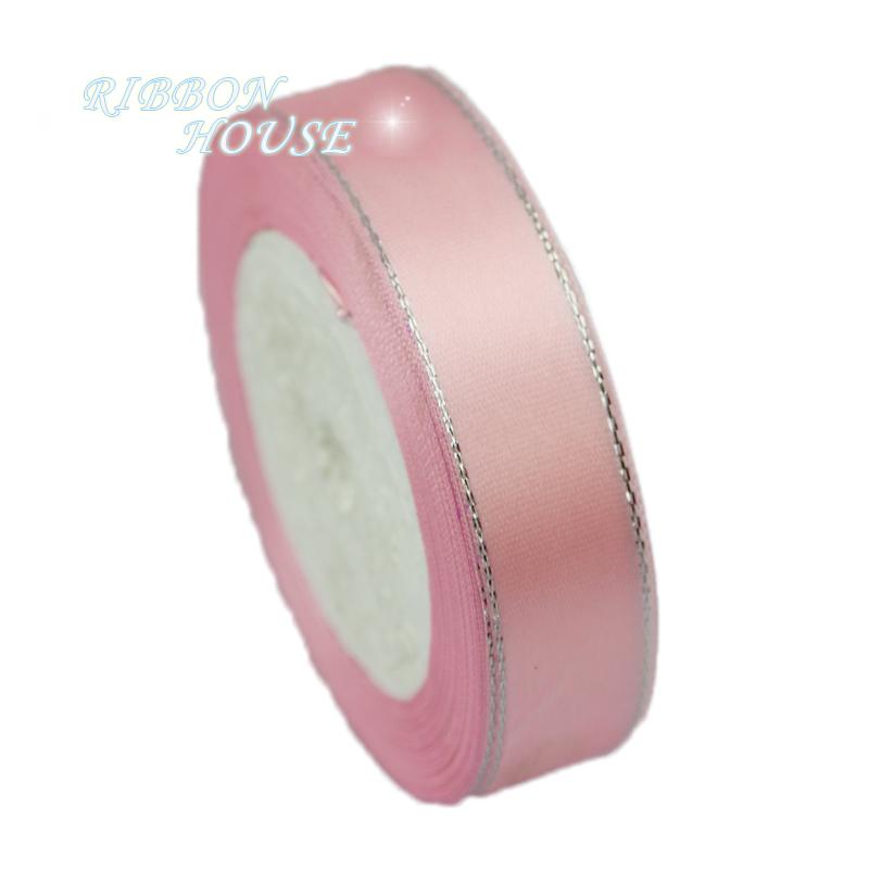 (25 Yards/Rolle) Weißes Silberkanten Satinband Großhandel hohe Qualität Geschenkverpackung Weihnachtsband (6/10/20/25/40mm)