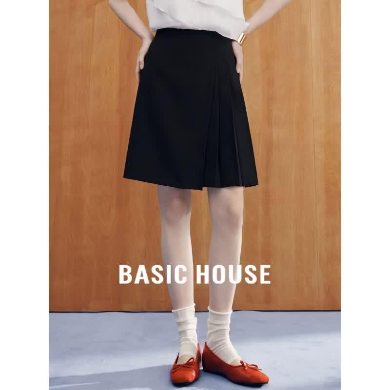 Basic House Irregular Pleated A-Line Skirt