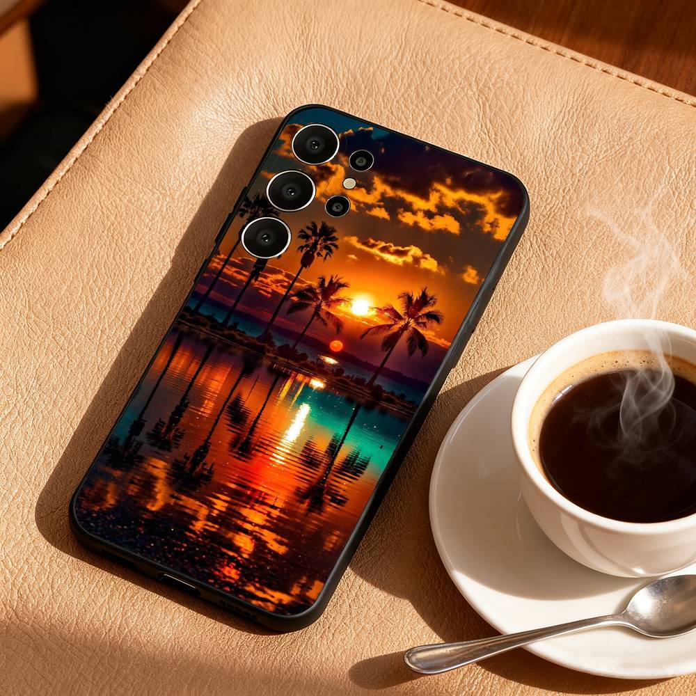 P-Malerei S-Sonnenuntergang Handyhülle Für Samsung S25,24,23,22,30,21,10,9,Ultra,Plus,Lite,FE Weiche Schwarze Hülle