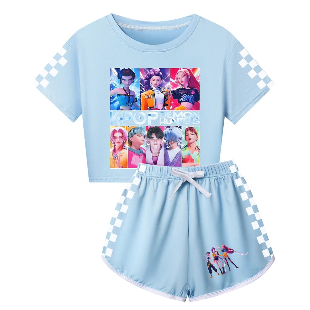 Padrão Caçadores de Demônios Kpop Conjunto de Pijama de Manga Curta e Shorts para Crianças e Adultos