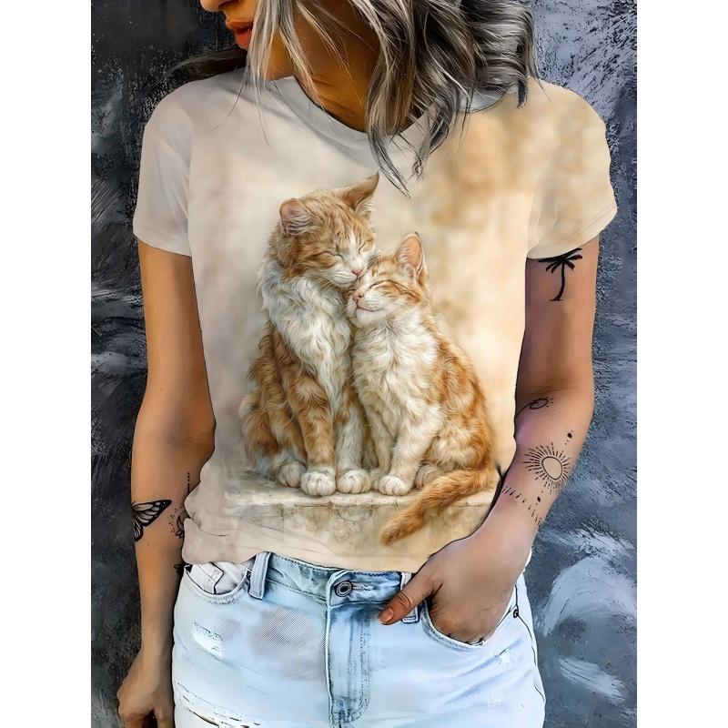

3D Printed Cute Cat T Shirt For Women Girl Jesus Pattern T-Shirts Summer Fashion Round Neck Loose Tops Street Short Sleeve Tees 6XL