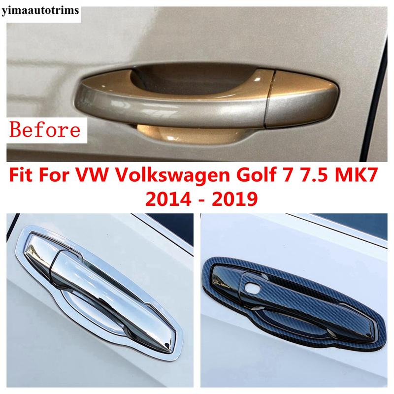 For VW Volkswagen Golf 7 7.5 MK7 2014 - ABS / Chrome Carbon Fiber Car Door Handle Bowl Cover Kit Trim Exterior Accessories