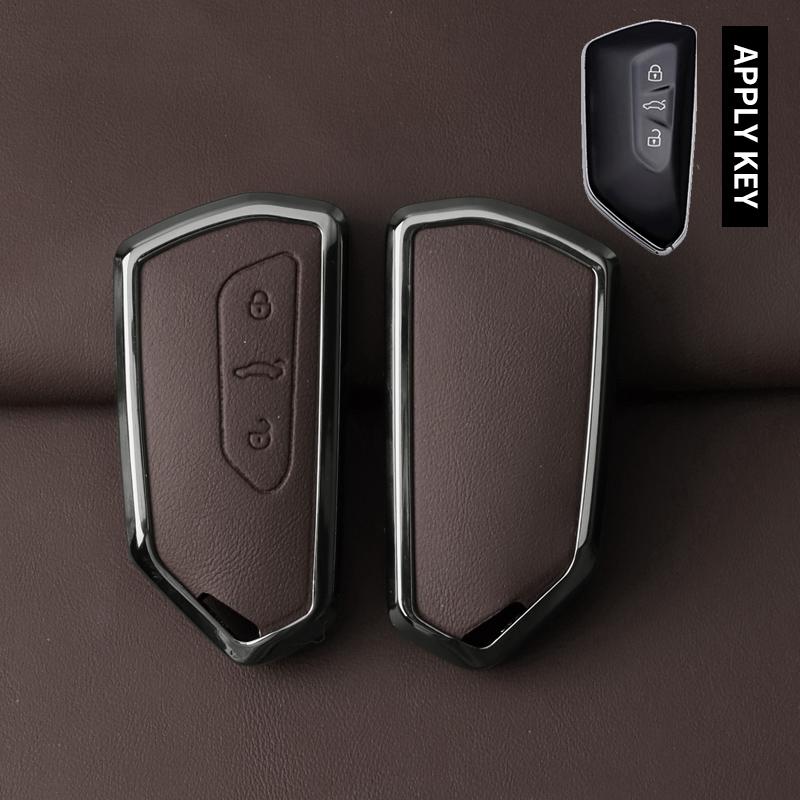 Metal Genuine Leather Auto Key Fob Cover Case Fit For Vw Volkseagen Golf 8 Mk8 Id.3 Id.4 Cupra Skoda Octavia A8 Seat Leon Mk4 Formentor Tarraco