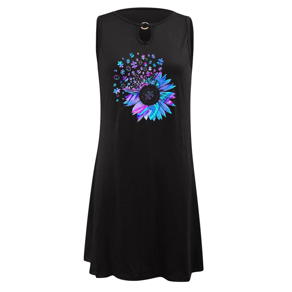 Damskie letnie sukienki Sukienka letnia Casualowa sukienka plażowa bez rękawów Boho Print