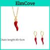 Red Filled Chili Enamel Cute Pendant Drop Earrings For Women Fashion Gold Color Chains Necklaces Jewelry Set