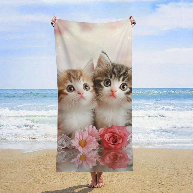 

Kittens with Flowers Designed Beach Towel Large Towel,Super Absorbent,Quick-Dry, Lightweight Sport Towel Bath Towel,Fashionable W30*H60(CM)