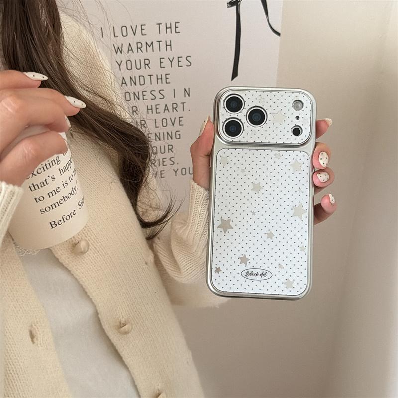 New 2026 Silver Star Polka Dot Phone Case For iPhone 17 Pro 16 15 14 Pro Max with Electroplated Frame Slim Shockproof Cover