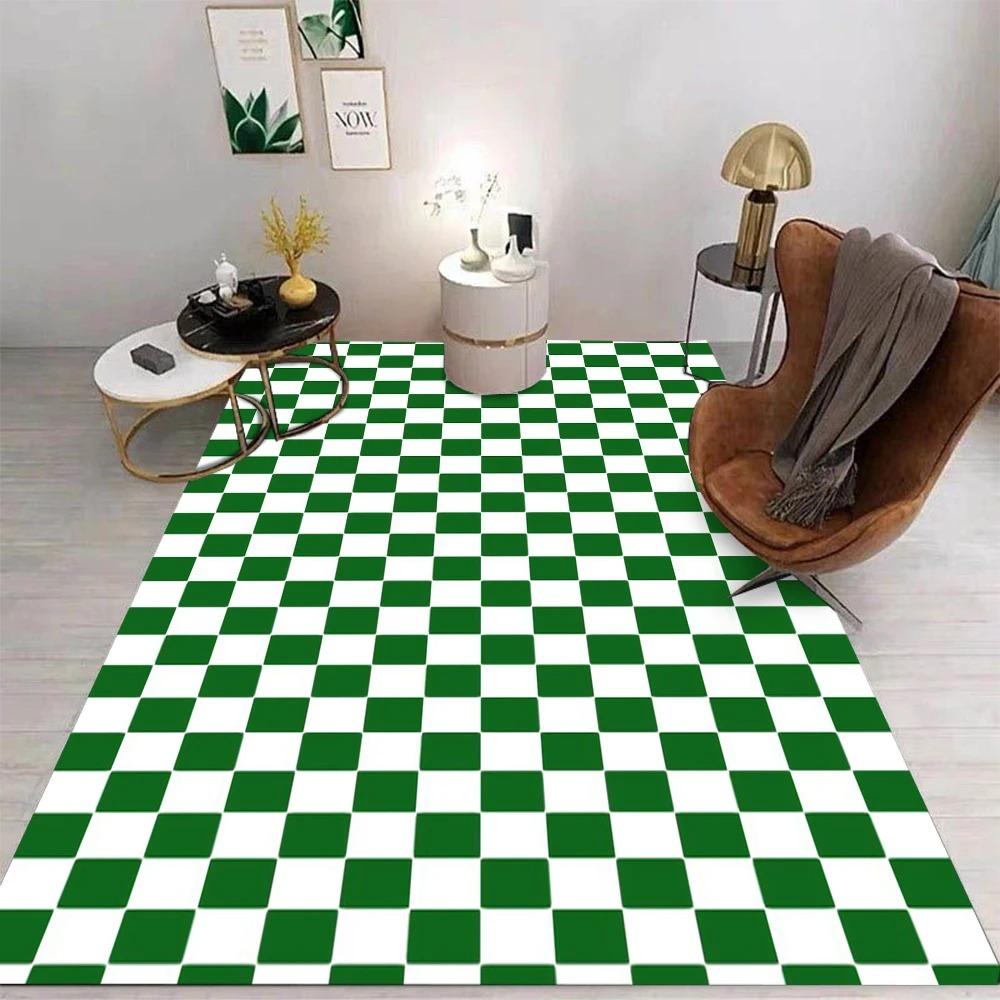Checkerboard Grid Carpet Cartoon Living Room Bedroom Kitchen Sofa Table Balcony Rug Non-slip Washable Mat Home Ornaments INS