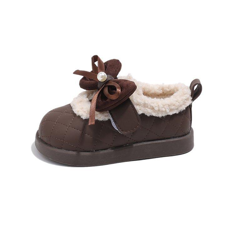 Children's Cotton Shoes Winter New Style Girls' Fleece-Lined Warm Baby Shoes Little Girls' Bowknot Princess Cotton Boots Trendy