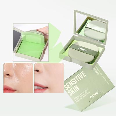 100 Sheets Portable Face Oil Absorbing Paper With Puff Mirror Case Summer Oil Control Oil-Absorbing Face Paper Facial Care