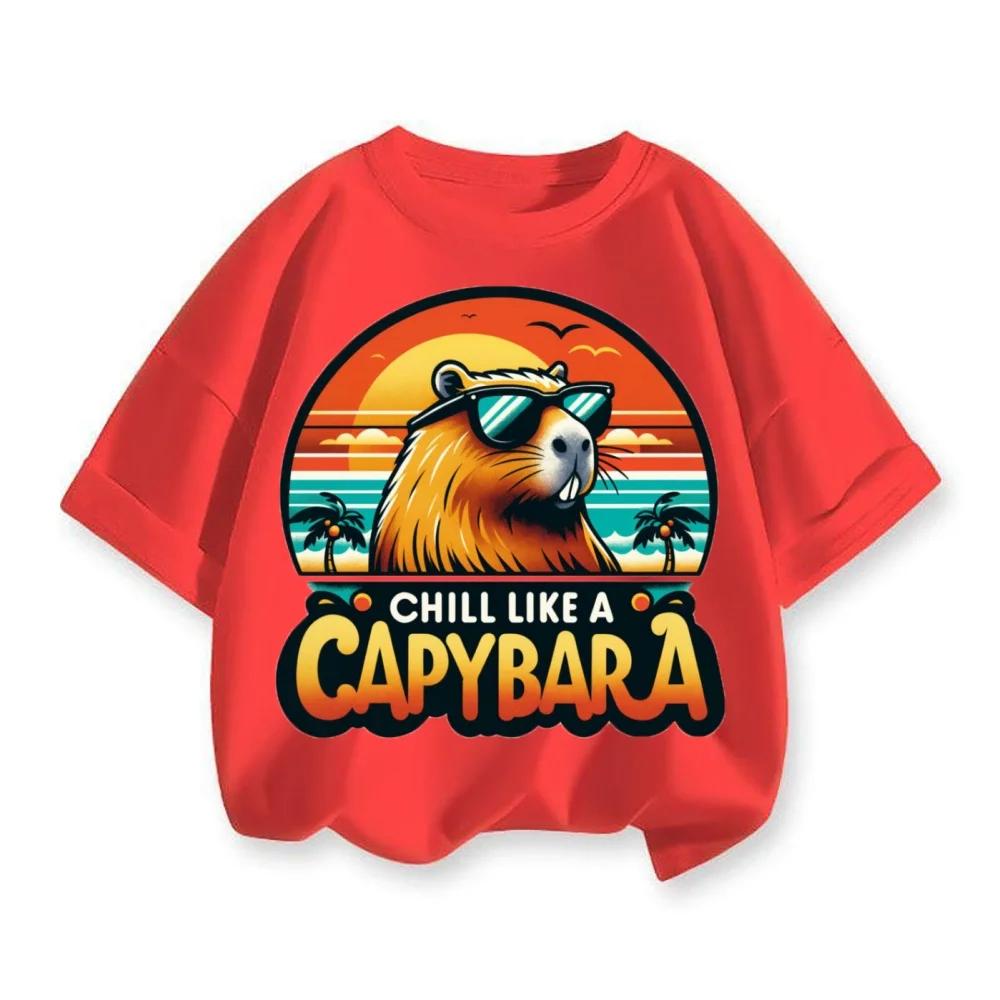 Capybara Kids Clothes Boys Girls Tshirts 19 Years Old Child 2025 Summer Short Sleeves Tops Birthday Party Gifts