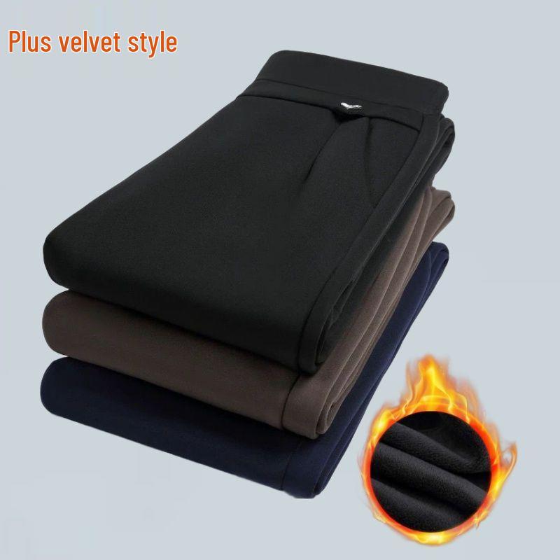 High-Waisted Winter Pants for Elderly Women - Loose, Thick, Velvet-Lined, Casual Long Style