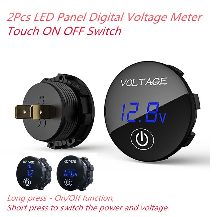 2Pcs Dc 12V-24V Led Panel Digital Voltage Volt Meter Display Voltmeter  Battery Capacity Meter Touch Switch Motorcycle Car