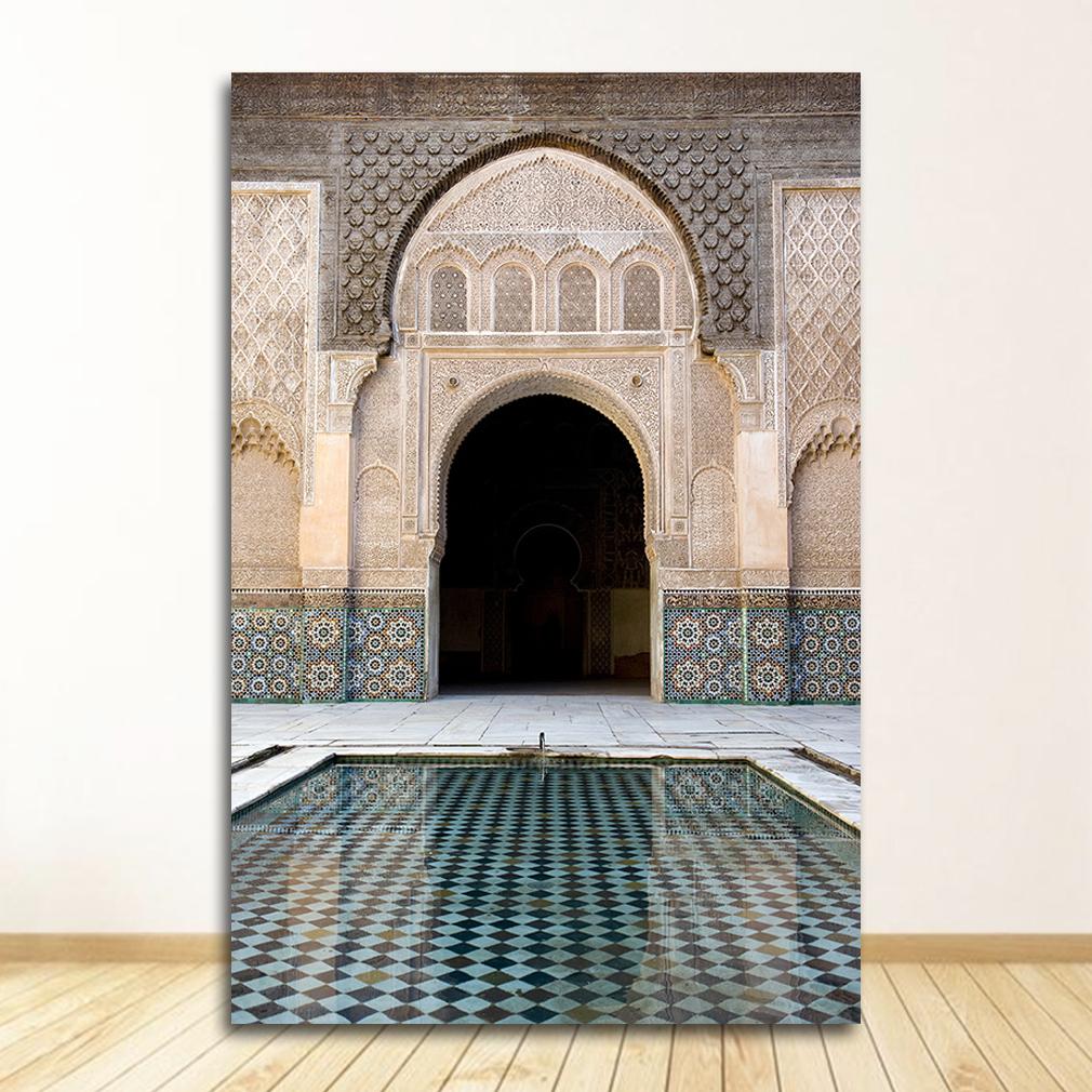 Arab Muslim Decoration Picture Moroccan Arch Canvas Painting Islamic Quote Wall Art Hassan II Mosque Sabr Bismillah Print