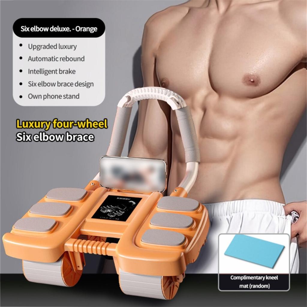 Four-Wheel Abdominal Workout Roller 6/8 Elbow Support Anti-Slip Core Strengthening Trainer Automatic Rebound Effective