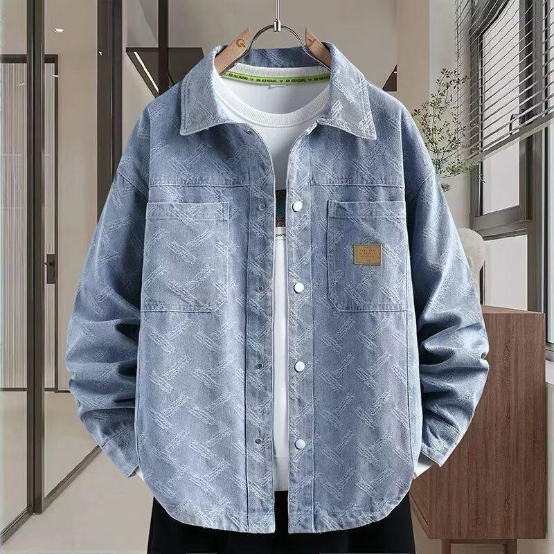 

2026 New Trendy Brand Men s Turn-down Collar Denim Jacket, Spring and Autumn Top, High-end Autumn Shirt-style Jacket 4XL