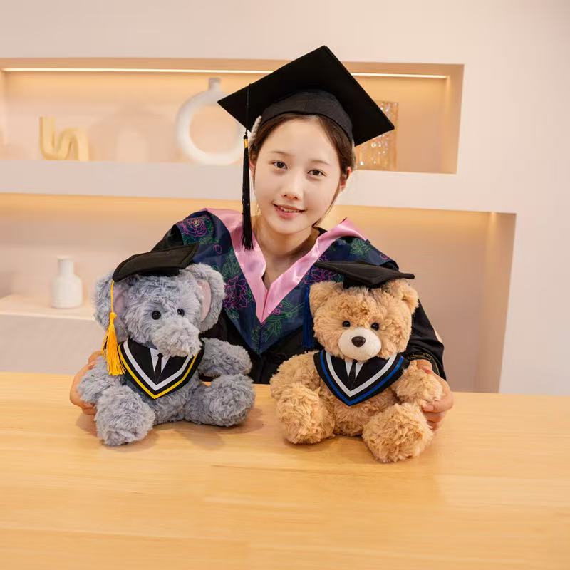 25cm Simulation New Graduation Doctoral Animal Doll Stuffed Plush Toy Cartoon Anime Cute Pillow Gift for Friends Fun Doll