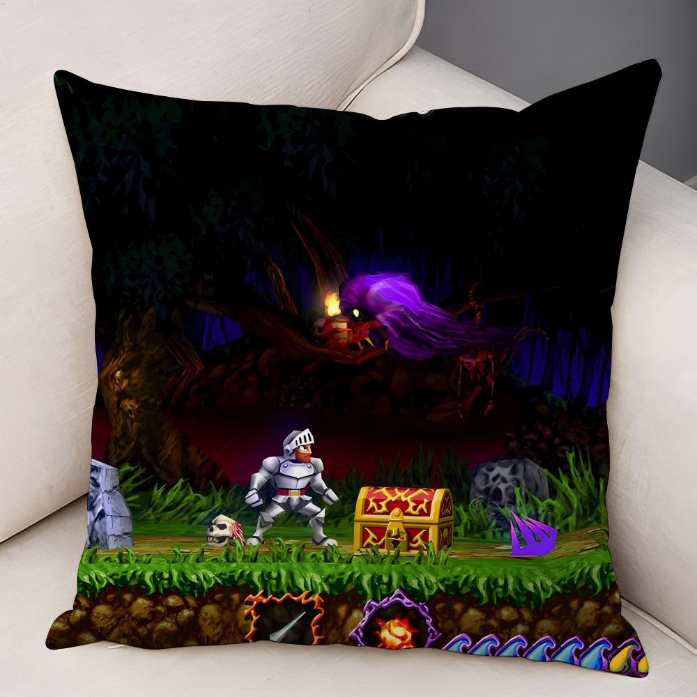 GGhosts N GGoblins Game Cushion Cover Natural Linen Organic Fabric DoubleSided Printing Breathable For Decor