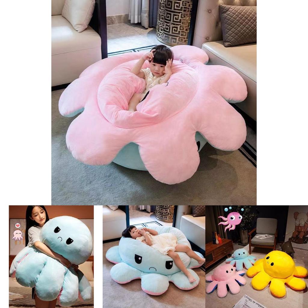 Plush Octopus Pillow With Reversible Face For Living Room Decor And Kids Comfort
