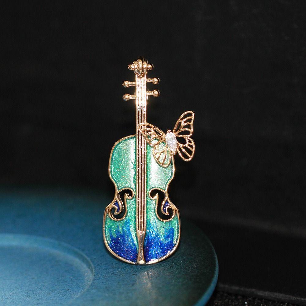 

Hollow Enameled Butterfly Violin Brooch Rhinestone Unisex Coat Accessories