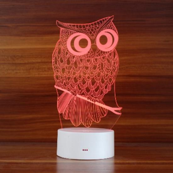 Noční LED světlo 3D na dotyk ve tvaru sovy, 7 barev, stolní lampa, domácí dekorace