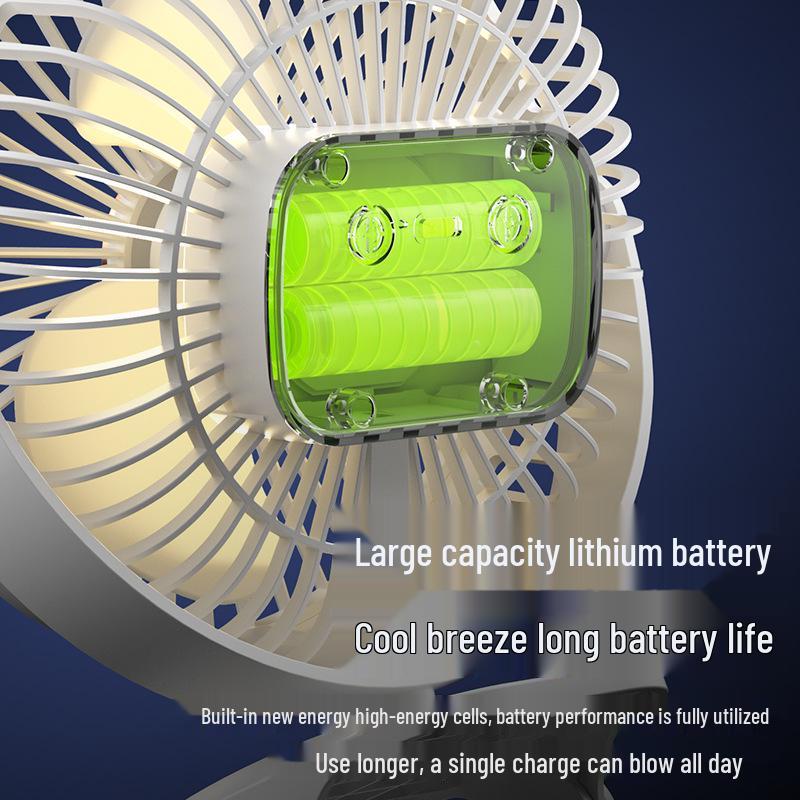 USB Rechargeable Clip-On Fan with Night Light for Dorm, Bed, and Desk