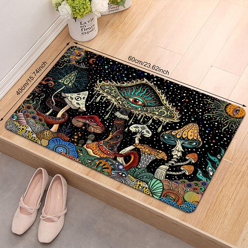 Whimsical Mushroom & Eye Print Doormat, Colorful Non-Slip Rug for Indoor Outdoor, Bathroom, Laundry & Home Decor