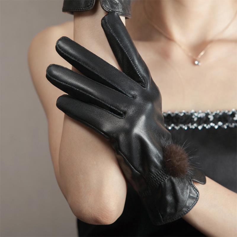 Mănuși din piele naturală pentru femei Mănuși de ciclism din catifea îngroșată și caldă