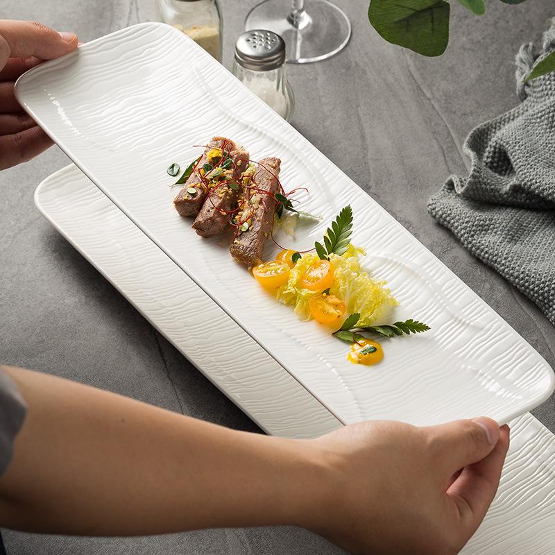 Japanese Simple Sushi Plate Large Ceramic Sashimi Long Plate Creative Wavy Dessert Plate Hotel Cake Tray