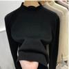 Damen Winter Strickpullover mit Samtfutter - Halber Rollkragen, Einfarbig, Warmes Innenoberteil