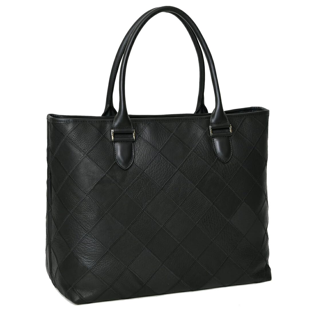 

DPC268 Tote Bag Panel Leather Vertical A4 B4 Size Compatible Patchwork Zipper Closure Silver Hardware Black [Tryon] Men s чорний