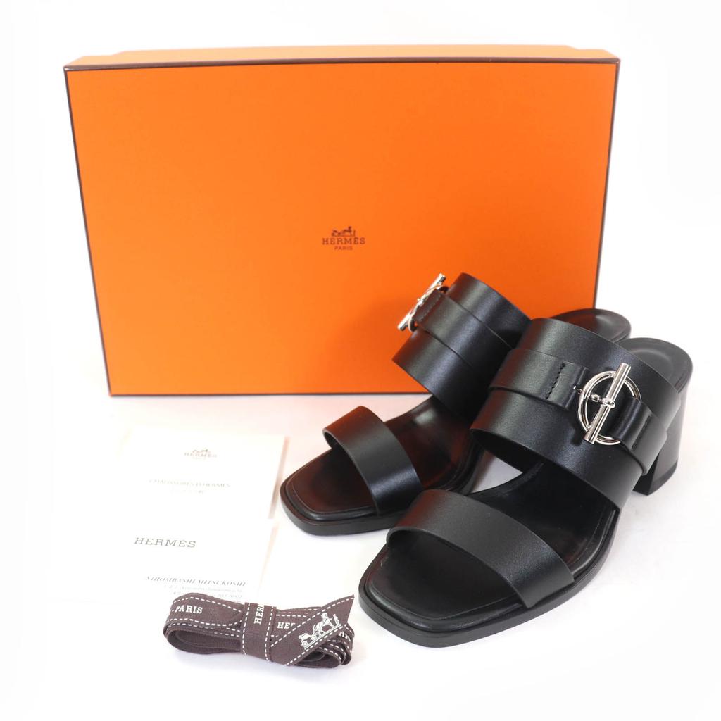 Excellent HERMES Sandals cute Purchased in 2025 Glennan Metal Leather black Women 35 Used