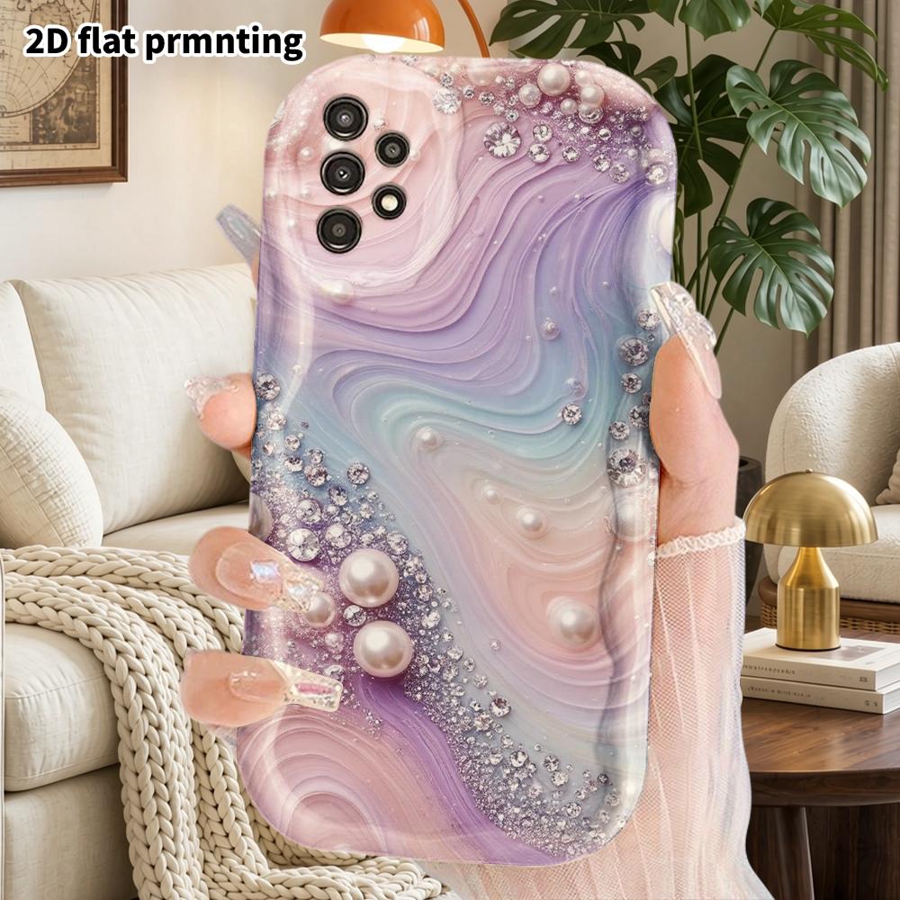 Phone Case: 2D Flat Samsung Galaxy A34 A35 M05 M06 S20 S22 S21 FE Plus 5G Protective Case, Couple Style, Pearl Diamonds, Christmas and Halloween Gift
