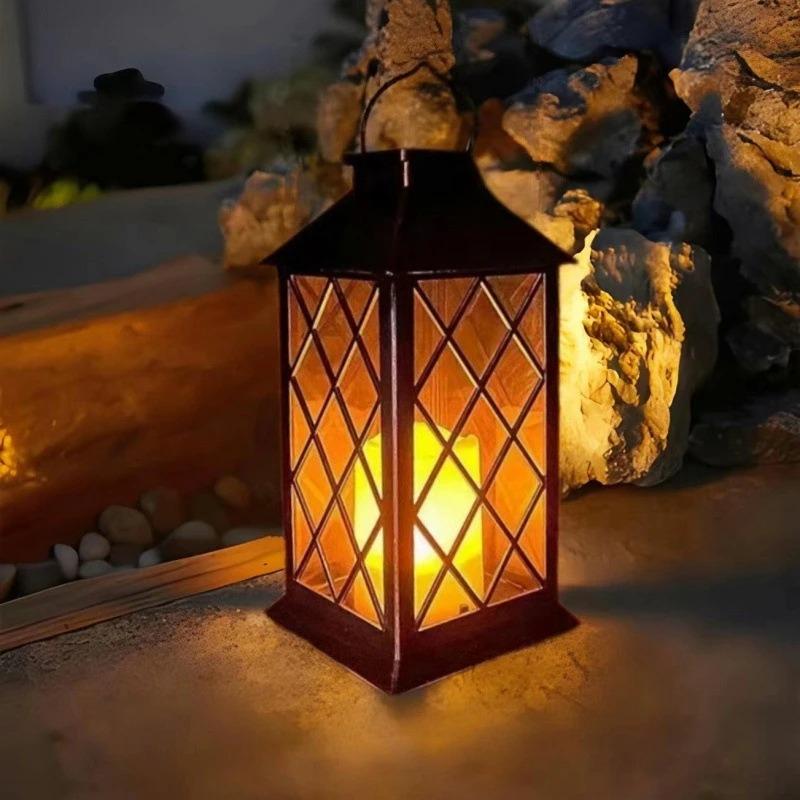 Solar Powered Hanging Lantern, Vintage Flickering Flame Candle Light, IP65 Waterproof for Garden Patio Yard Decor