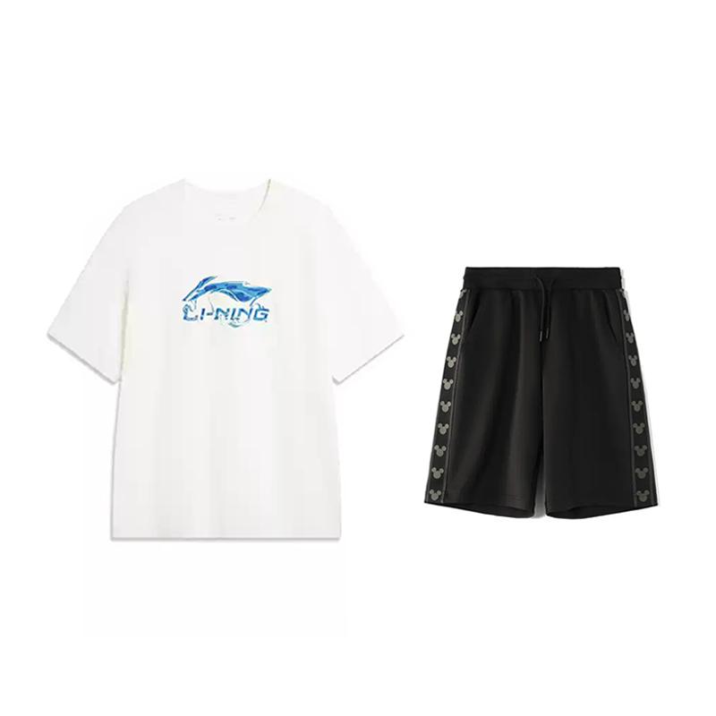 

Футболка с логотипом Li Ning, с круглым вырезом и короткими рукавами, удобная, универсальная, приятная к коже, шорты, повседневный спортивный костюм AHSVD57-2+YKSV129-2 S