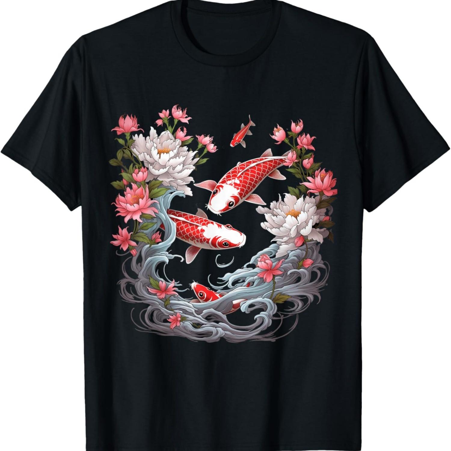 Koi Carp Ying Yang Nishikigoi Fish Cherry Blossom T-Shirt(53) S чёрный