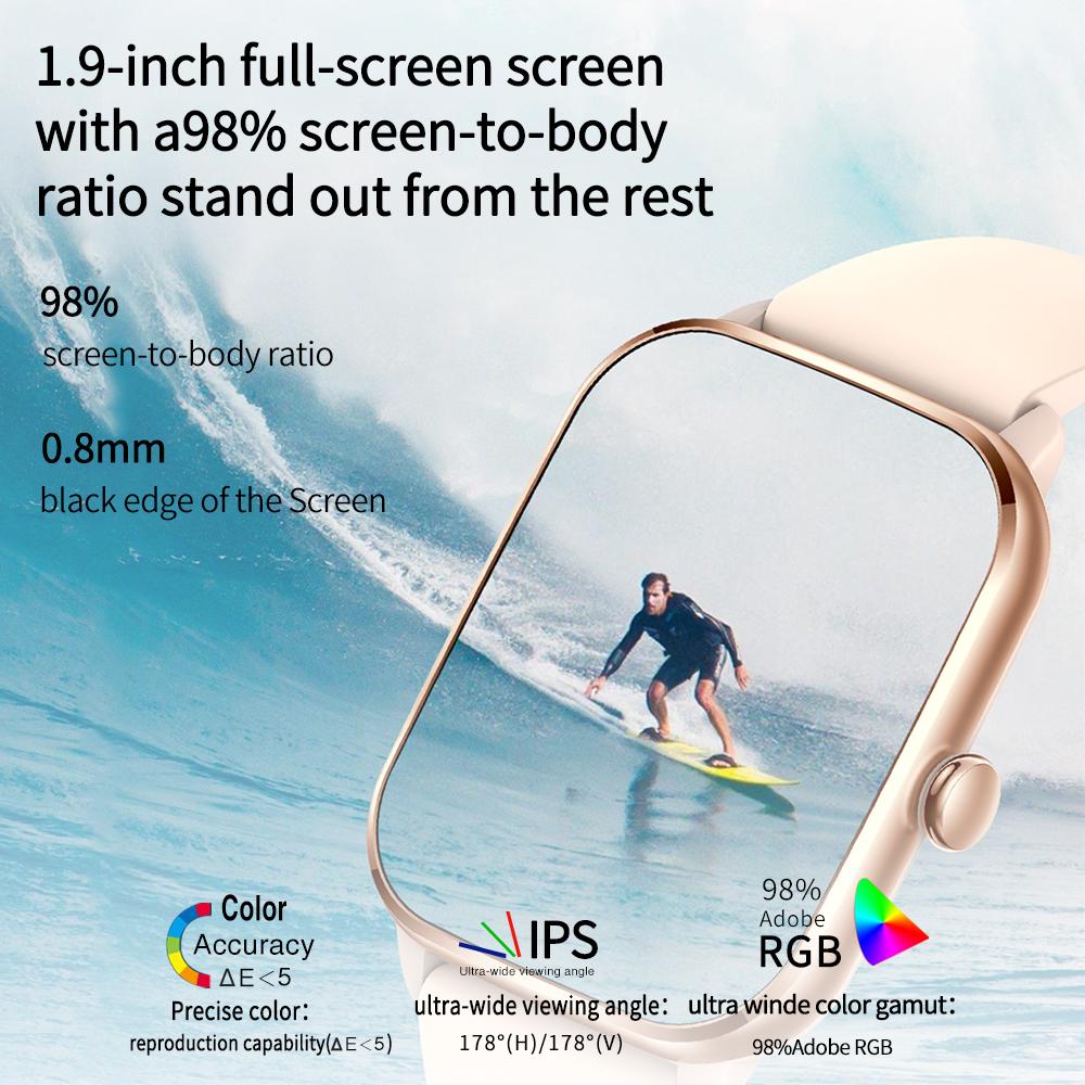 1.9" Men Blue Tooth Call Sports Fitness Smartwatch Waterproof Bracelet Heart Rate Voice Assistant Women Smart Watch