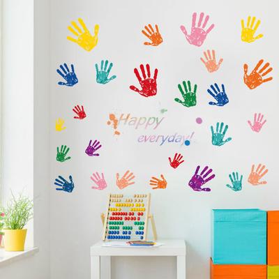 Rainbow Handprint Wall Stickers for Children's Room Decoration Self-adhesive Removable Wall Decals PVC