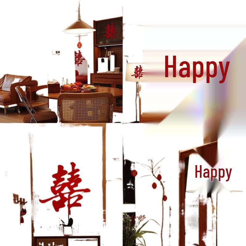 Double Happiness Stickers for Wedding Room Decoration - Perfect for Bride and Groom's Living Room or Bedroom.