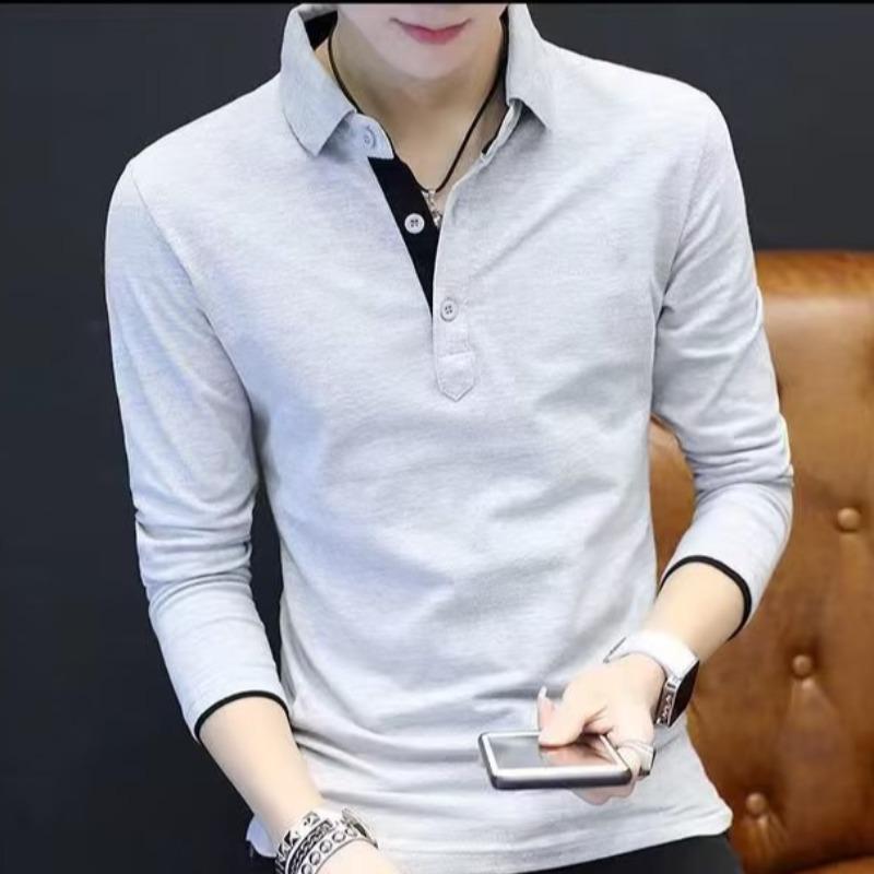 Men's Solid Color Lapel Polo Shirt - Autumn Long-Sleeved Business Casual Top
