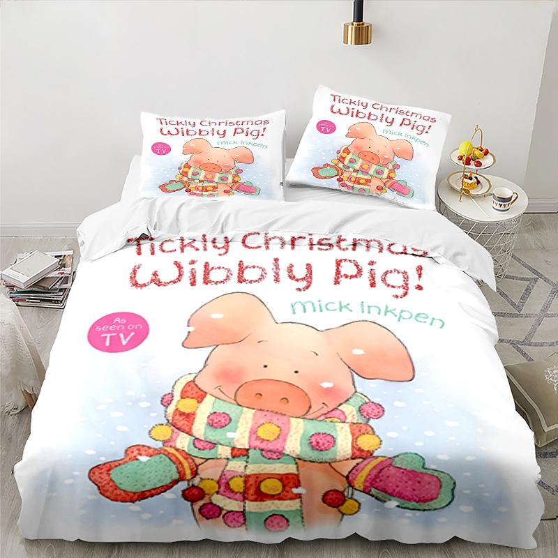 Wibbly Pig Adventure 3PCS Bedding set,Ideal for 1pc Duvet Cover And 2pcs Pillowcases Perfect for Fan gift,Ideal for Bedroom, Dormitory
