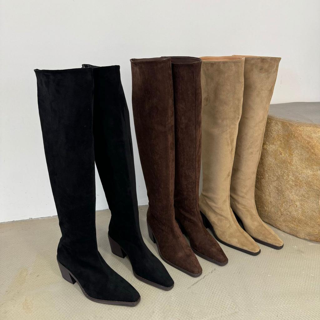 Wildleder hohe Stiefel zum Stapeln spitze Retro Western Cowboy Stiefel Herbst und Winter dünne Stiefel aber kniehoch Absatz Reiterstiefel