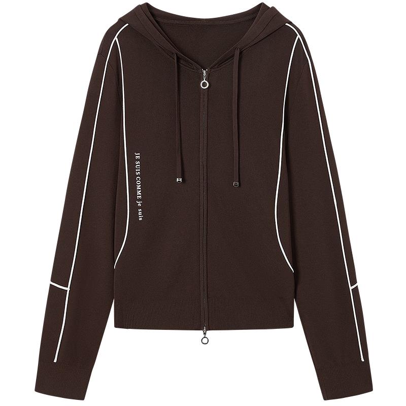 JUZUI Women's Color-block Striped Hooded Knit Sweater