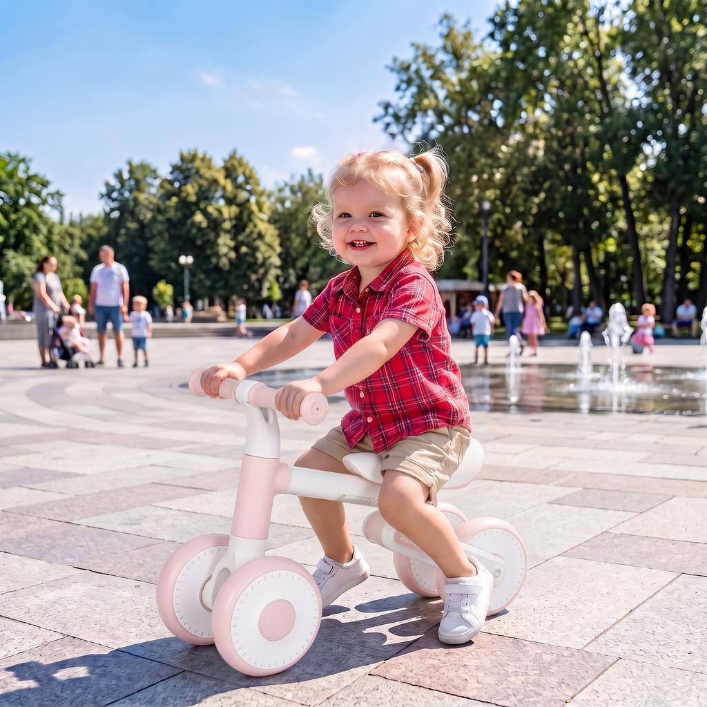 Baby Balance Bike, 1-2 Yrs, Adjustable Seat, 135 Steering, EVA Tires, 52 x 23 x 36.5 cm, Pink